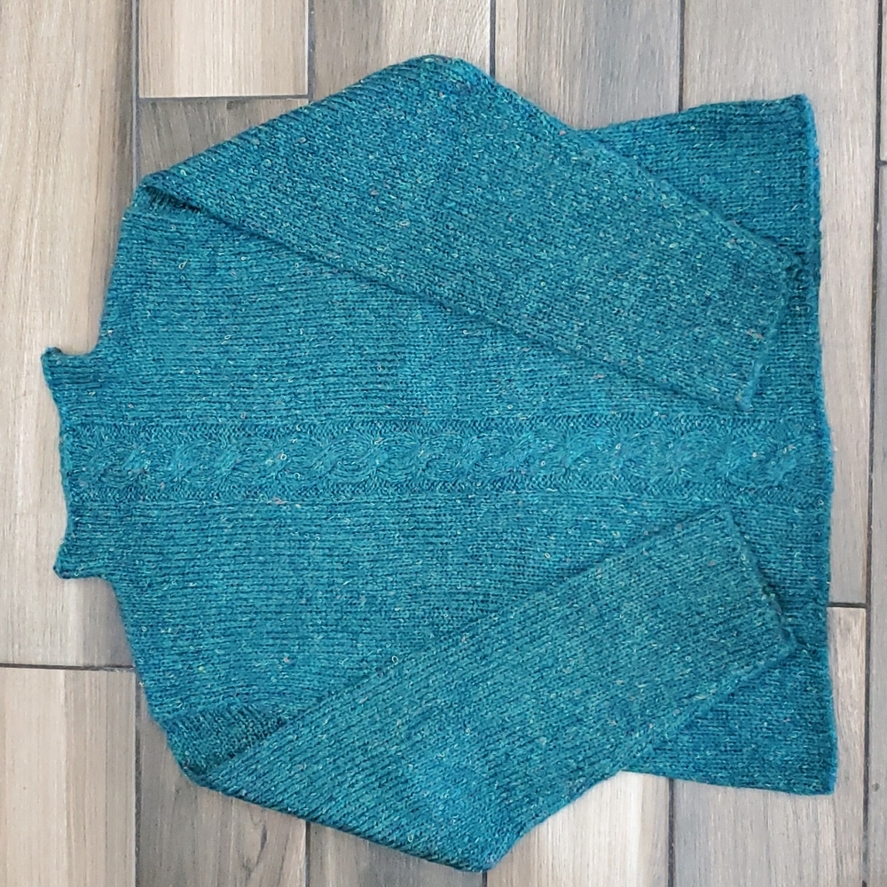 Norton Studio Mock Neck Tweed Pullover Sweater, Size Large, Blue/Green